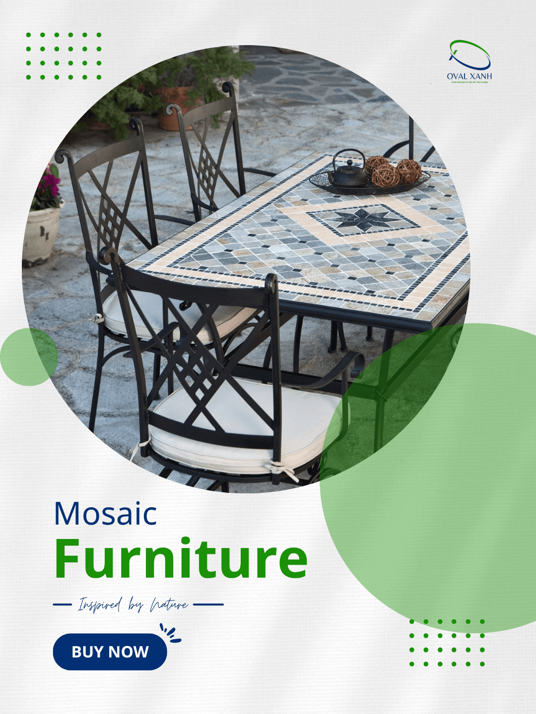 ✨ BÀN GHẾ MOSAIC – NGHỆ THUẬT TỪ NHỮNG MẢNH GHÉP THỦ CÔNG ✨
