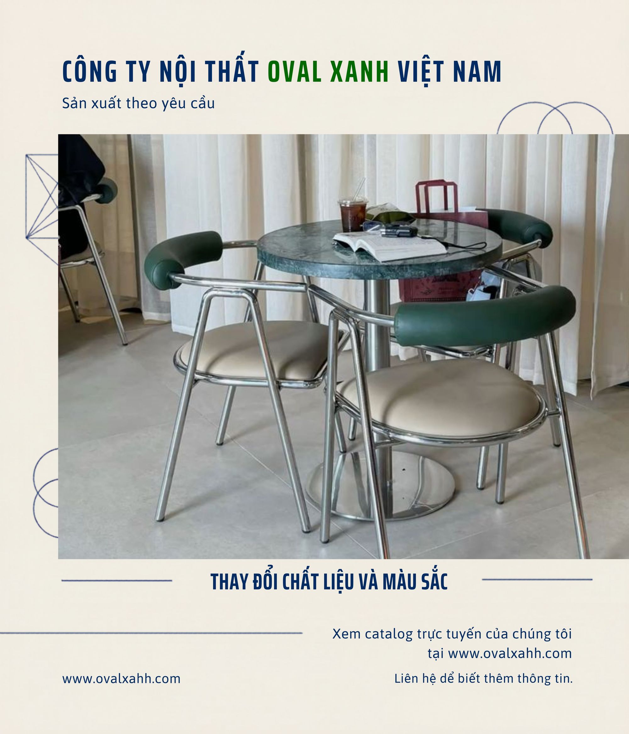 💥 BÁO GIÁ XƯỞNG OVAL XANH — BÀN GHẾ KIM LOẠI CAFE CHIẾT KHẤU CAO!