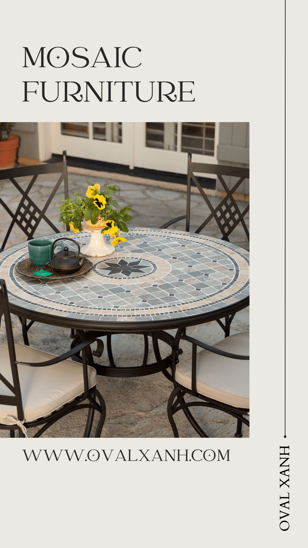 🌿 BÀN GHẾ MOSAIC – VẺ ĐẸP NGHỆ THUẬT CHO MỌI KHÔNG GIAN 🌿