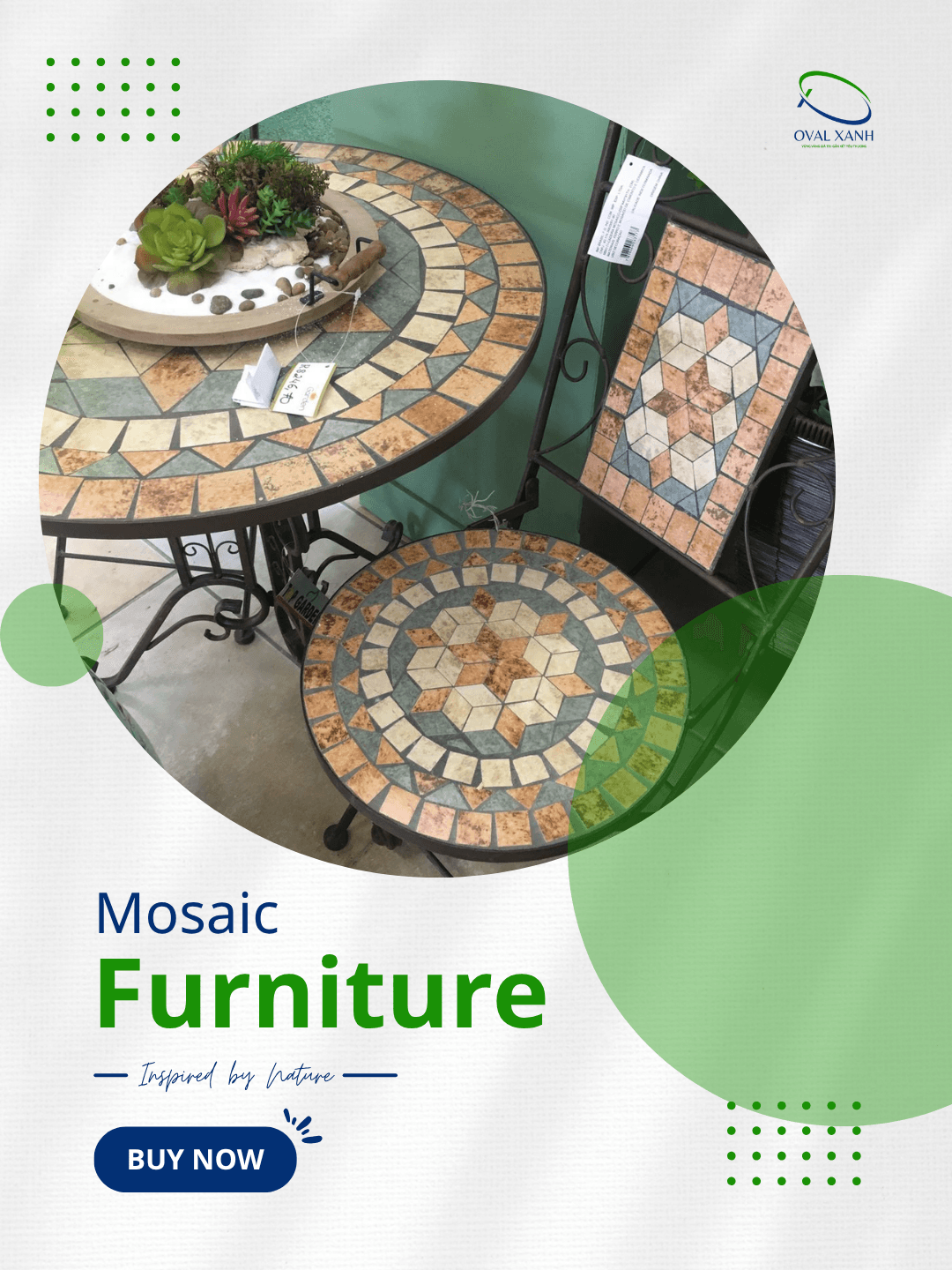 ✨ BÀN GHẾ MOSAIC – NGHỆ THUẬT TỪ NHỮNG MẢNH GHÉP THỦ CÔNG ✨