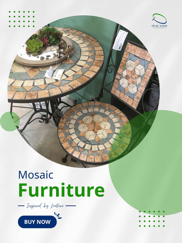 ✨ BÀN GHẾ MOSAIC – NGHỆ THUẬT TỪ NHỮNG MẢNH GHÉP THỦ CÔNG ✨