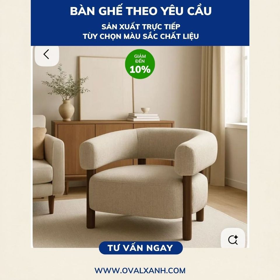 OVAL XANH — SOFA ĐƠN & BÀN GHẾ CAFE THEO YÊU CẦU GIẢM 10%